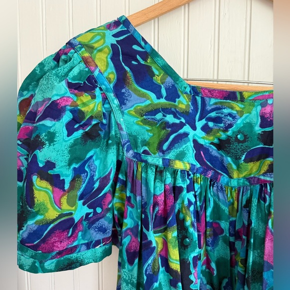 Heiress Vintage Floral Midi Dress Size Small Teal - Picture 2 of 5